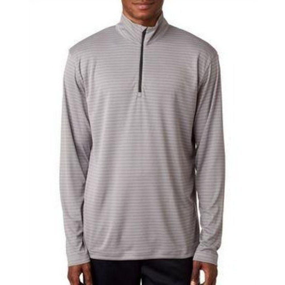 Ultra Club  Striped 1/4-Zip Pullover  L Grey